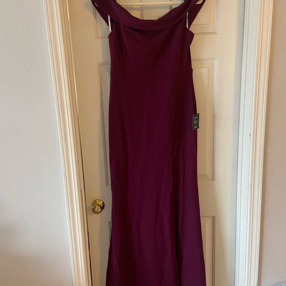 Lulu's Strapless Burgundy Gown - Picture 3 of 9